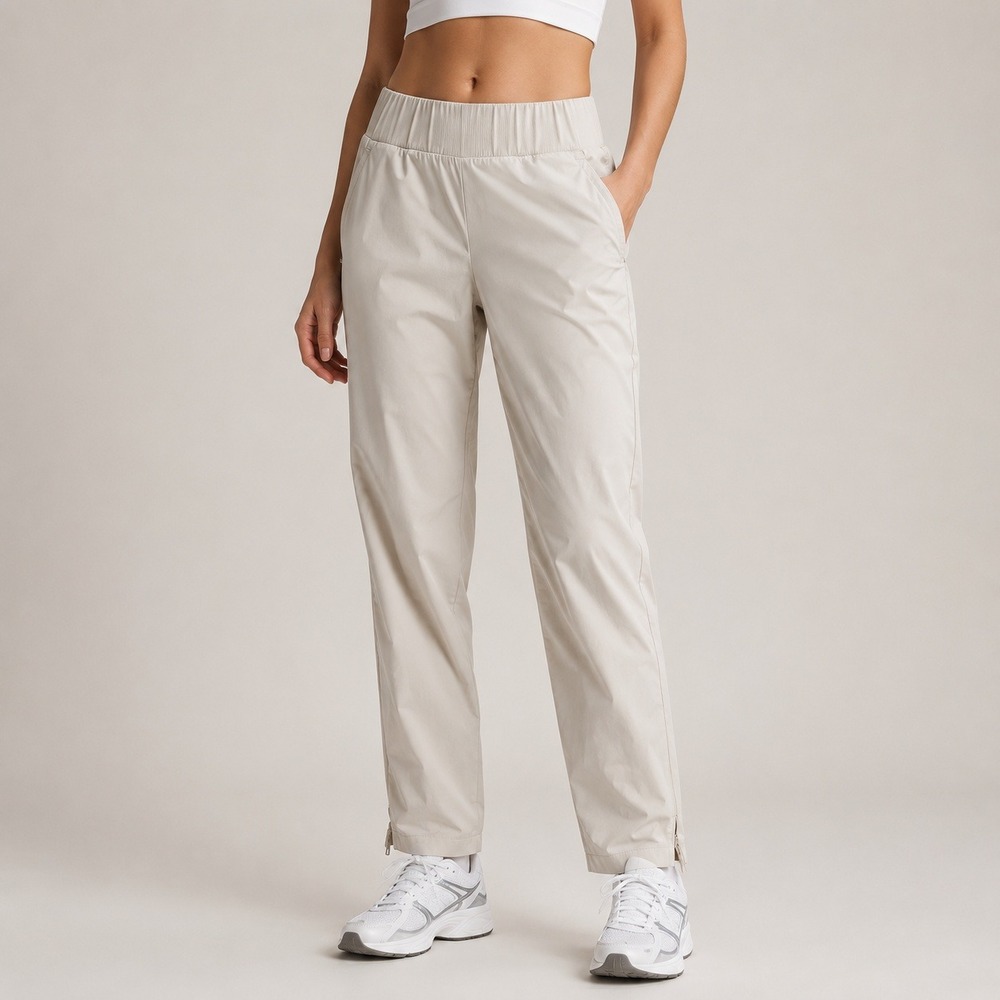Apana Womens Small Khaki Tan Athletic Ribbed Seam Panel Pants